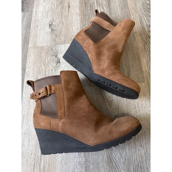 Ugg Waterproof Indra Wedge Pull On Ankle Boots Sz 7 Brown Boho - Picture 6 of 11
